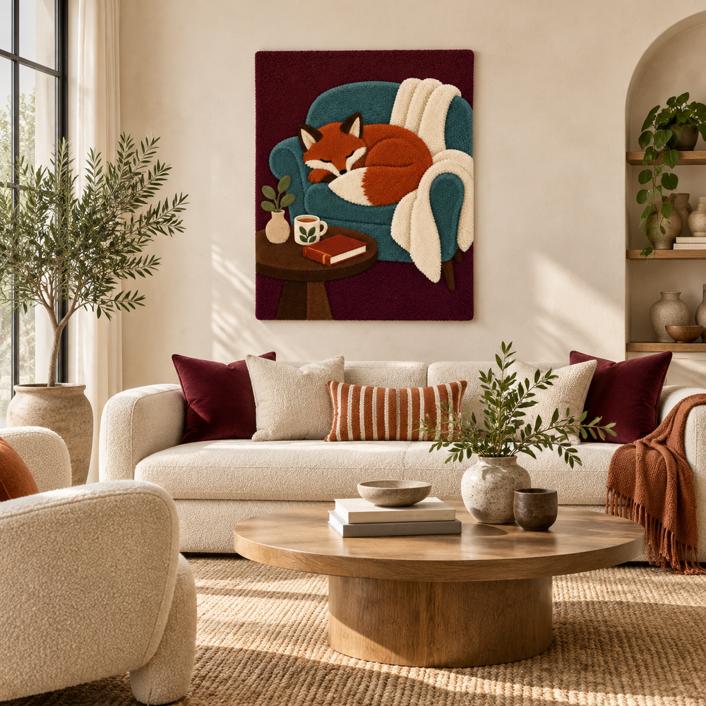 Fox Dreams in the Blue Armchair — front-facing room scene
