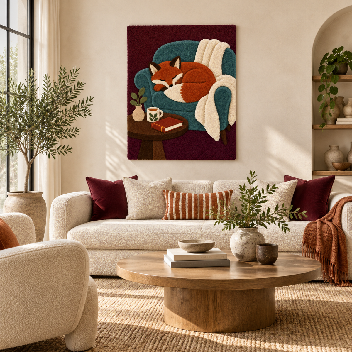 Fox Dreams in the Blue Armchair — front-facing room scene