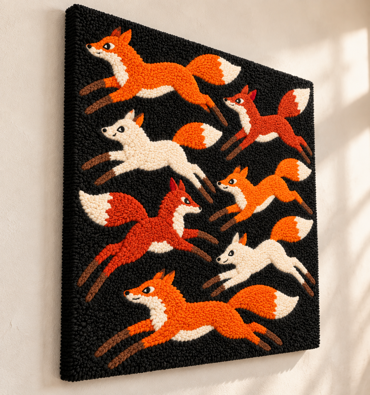 Foxes Across the Midnight Meadow — angled relief view
