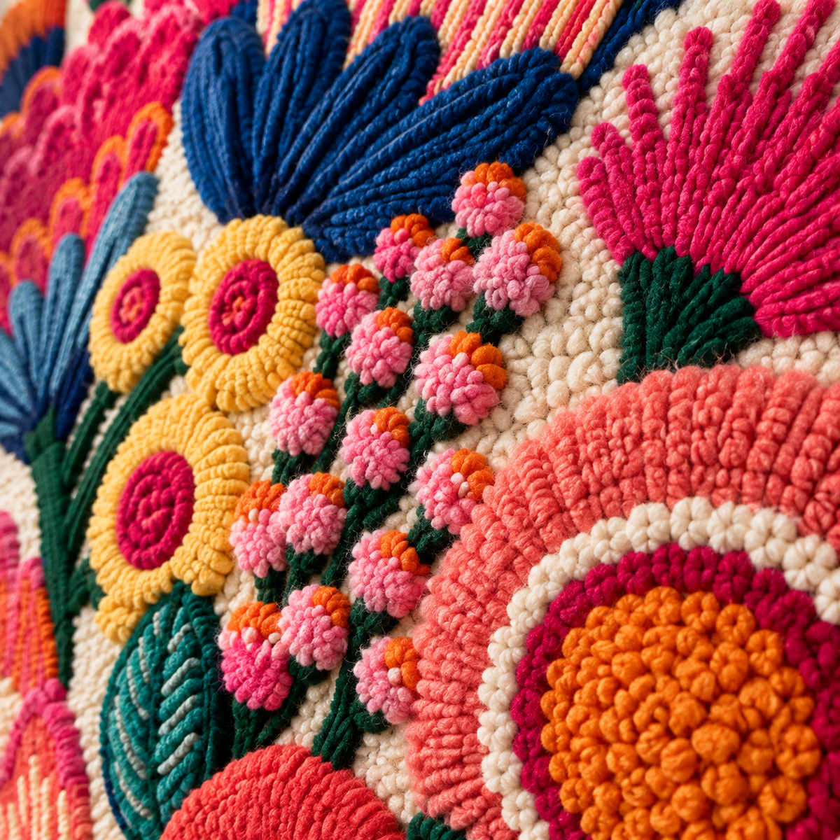 Fuchsia Bloom Festival — tufted wool texture detail