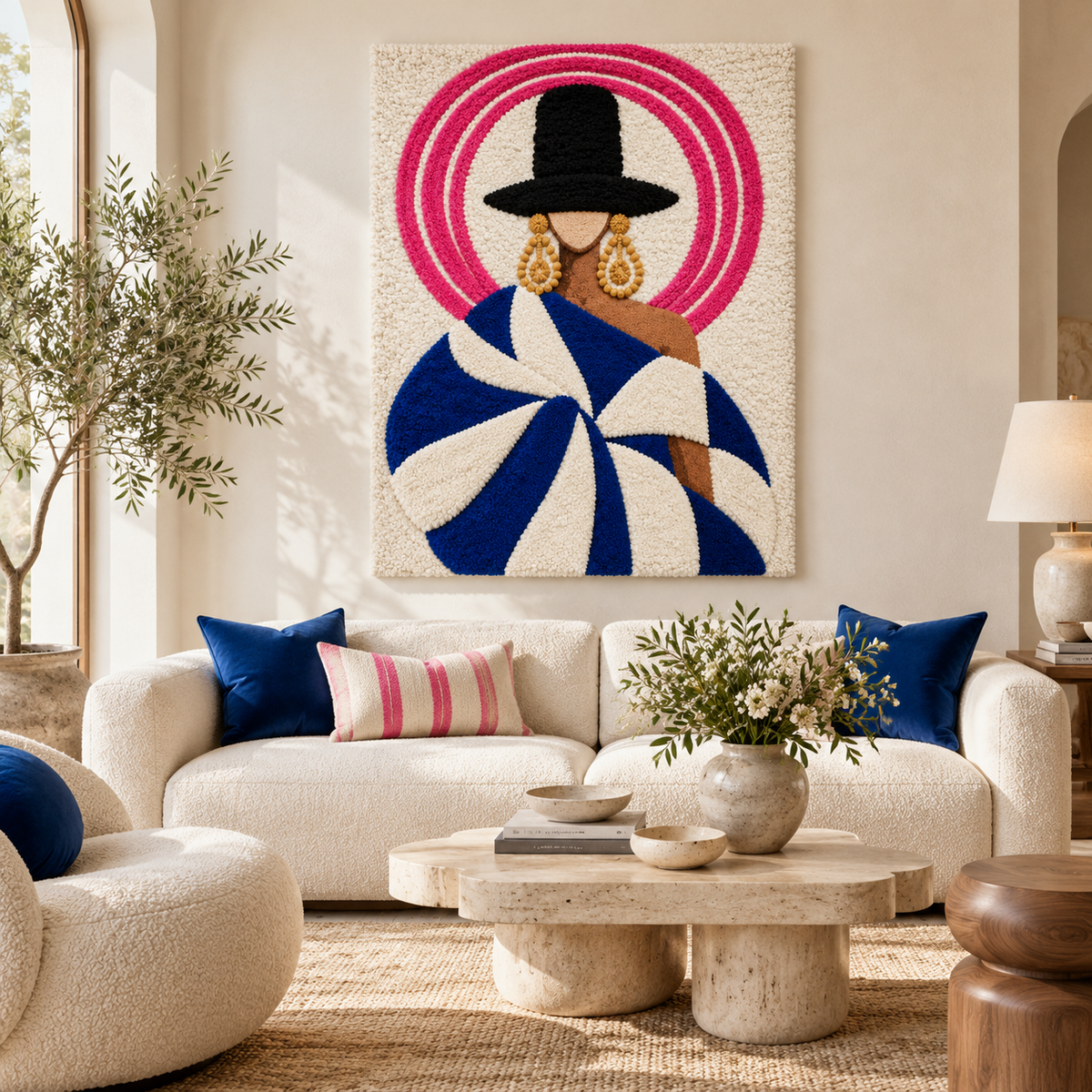 Fuchsia Halo Cobalt Spiral — front-facing room scene [room-front]