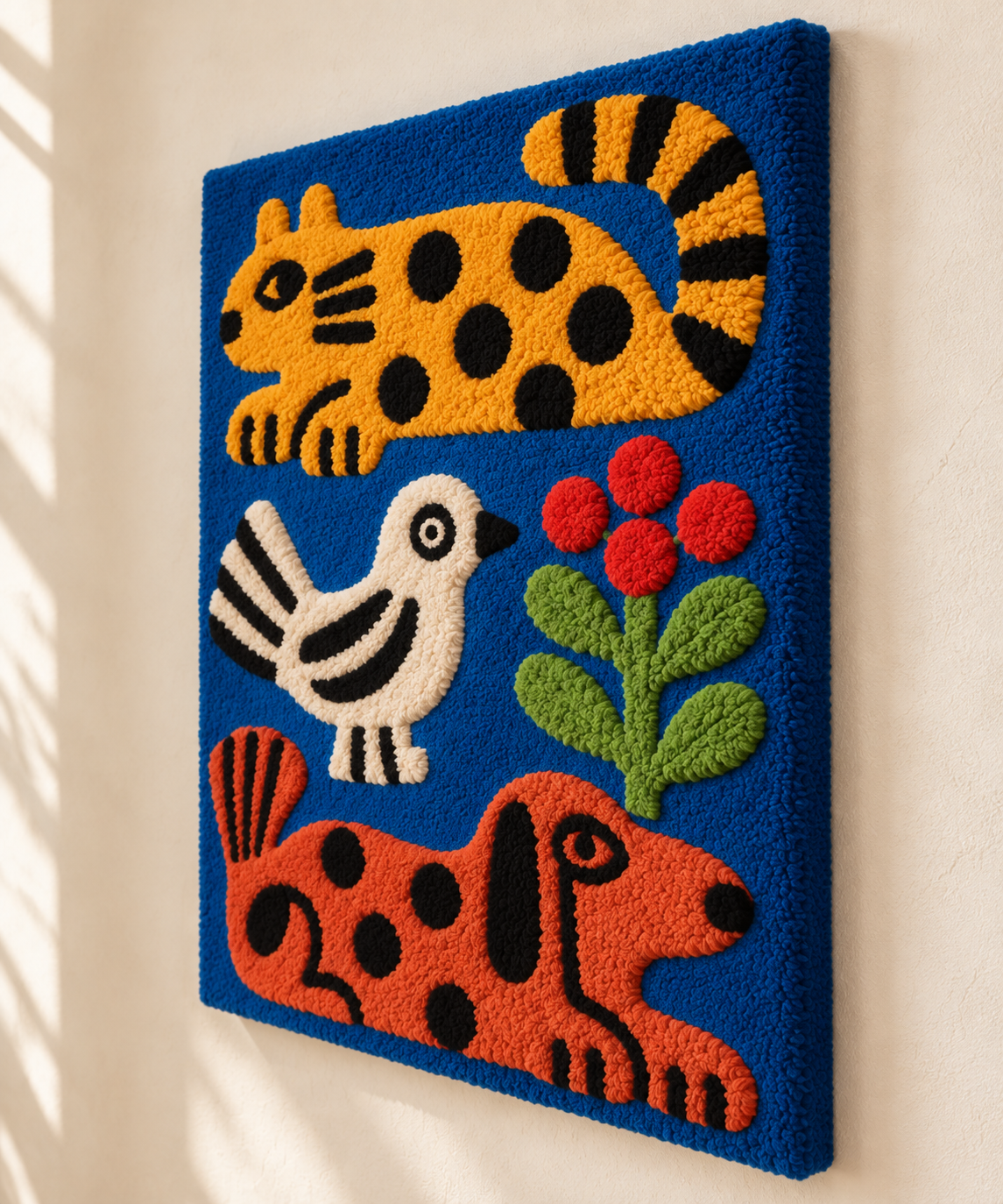 Garden Friends in Cobalt — angled relief view