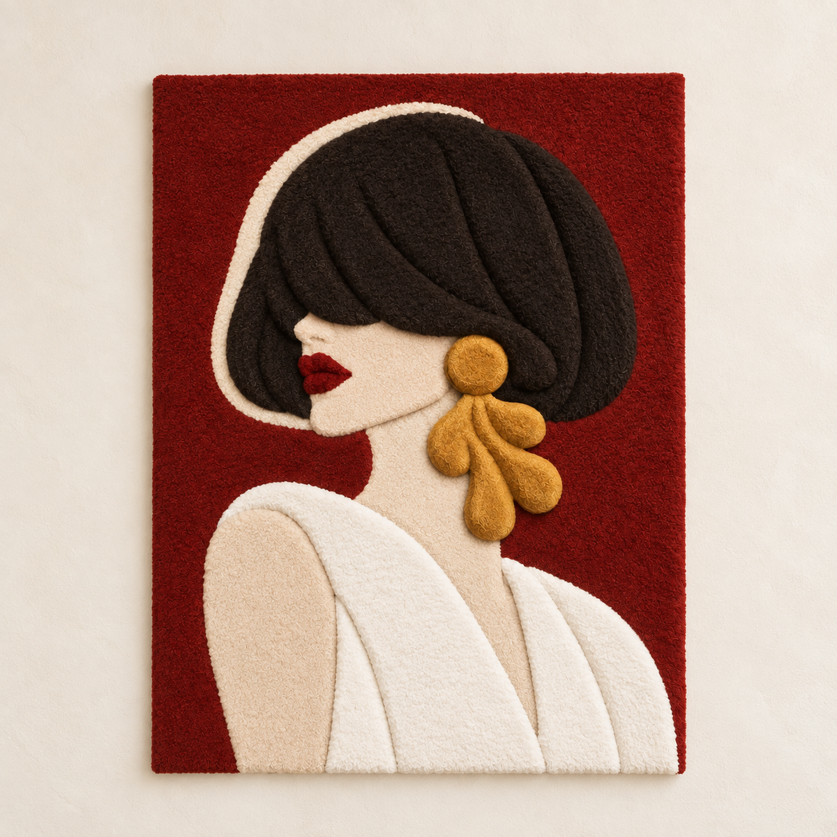Hewn Earth Garnet Muse Profile wall art featuring a detailed, artistic depiction of a woman's face with warm tones and intricate design.