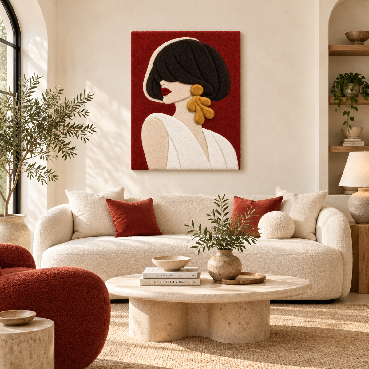 Hewn Earth Garnet Muse Profile wall art featuring a detailed, artistic depiction of a woman's face on a neutral background.