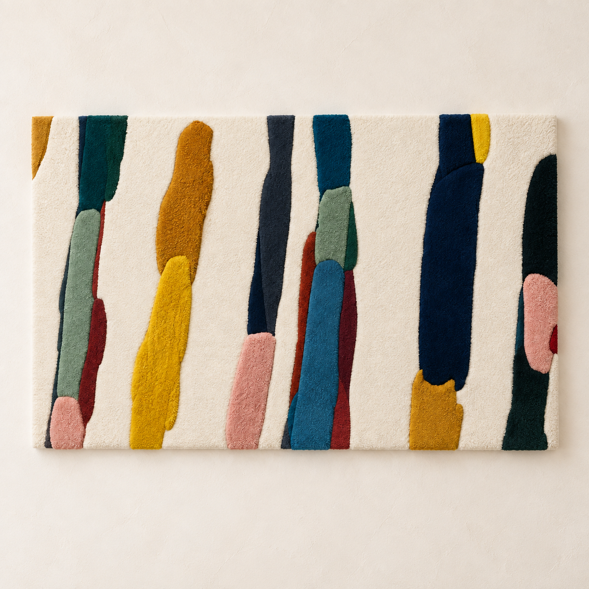 Hewn Earth Gathered Color Strokes wall art featuring vibrant, abstract brushstrokes on a light background.