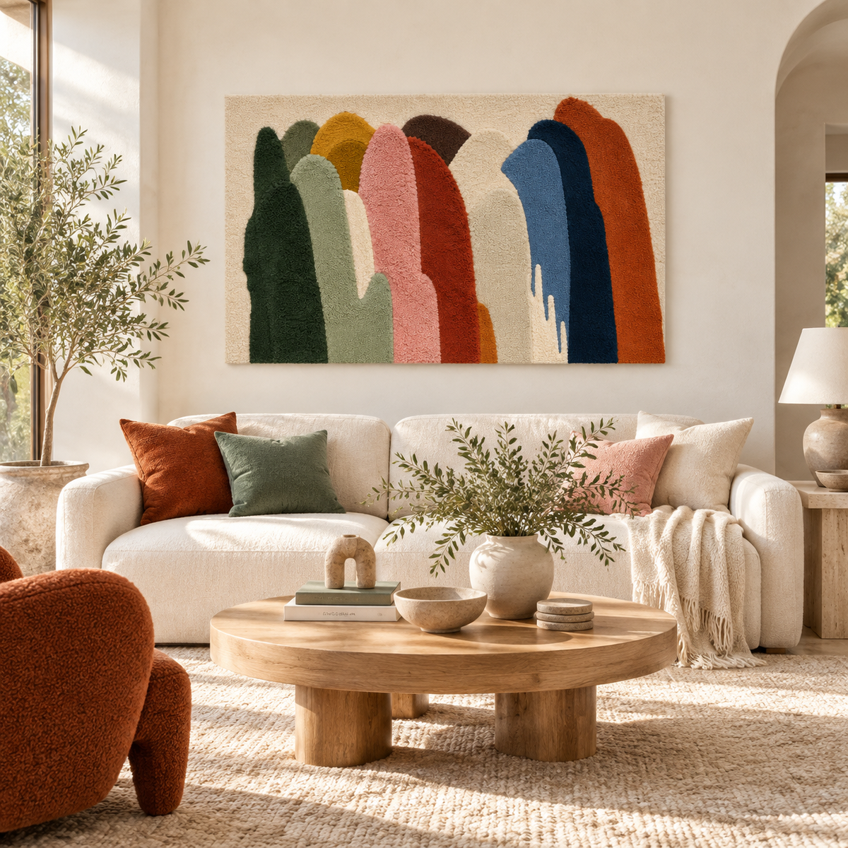 Gathered Earthen Arches — front-facing room scene