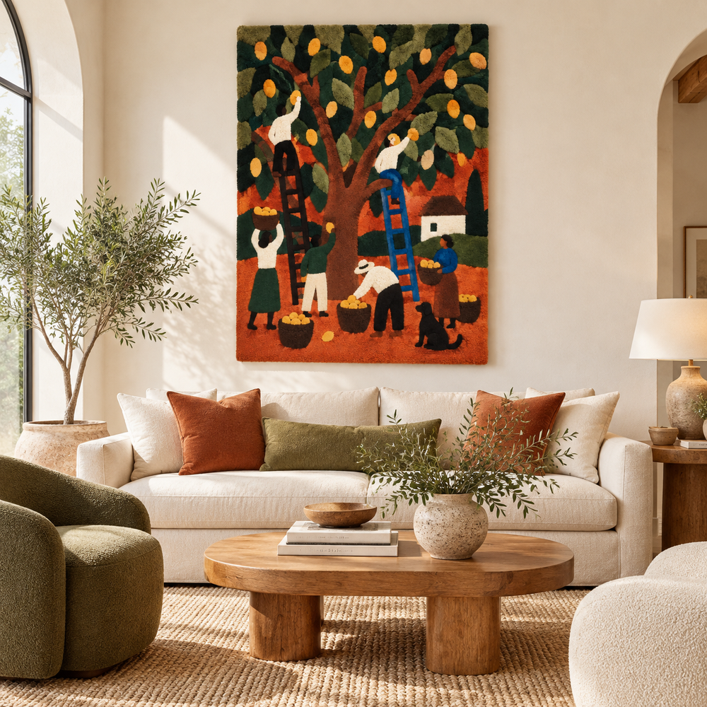 Gathering Beneath the Orange Tree — front-facing room scene [room-front]