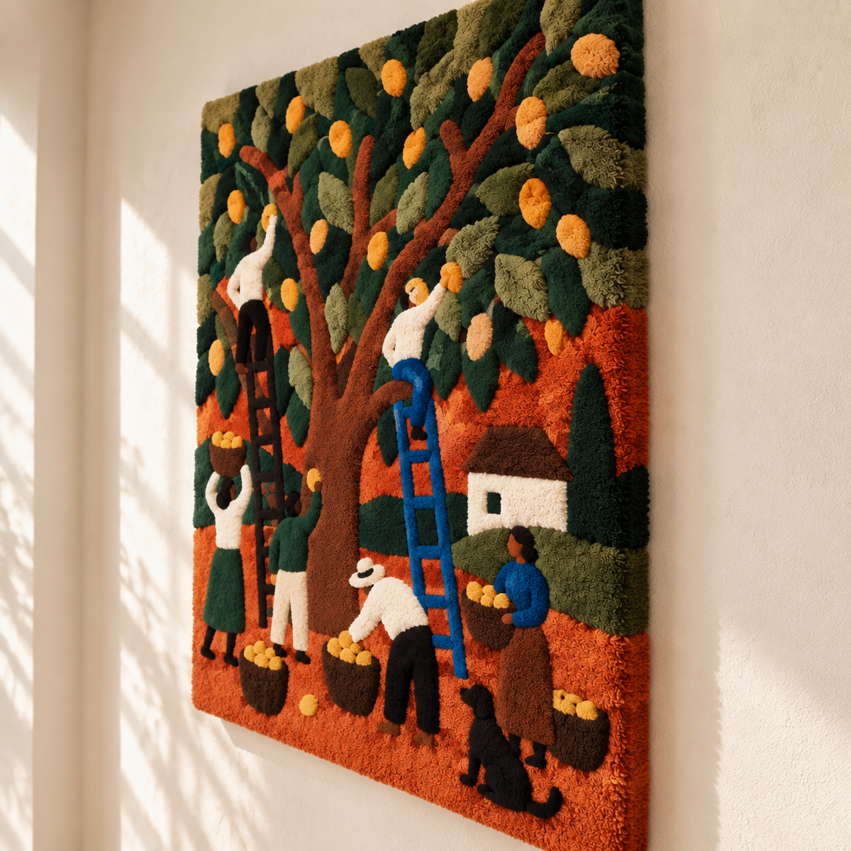 Gathering Beneath the Orange Tree — angled relief view