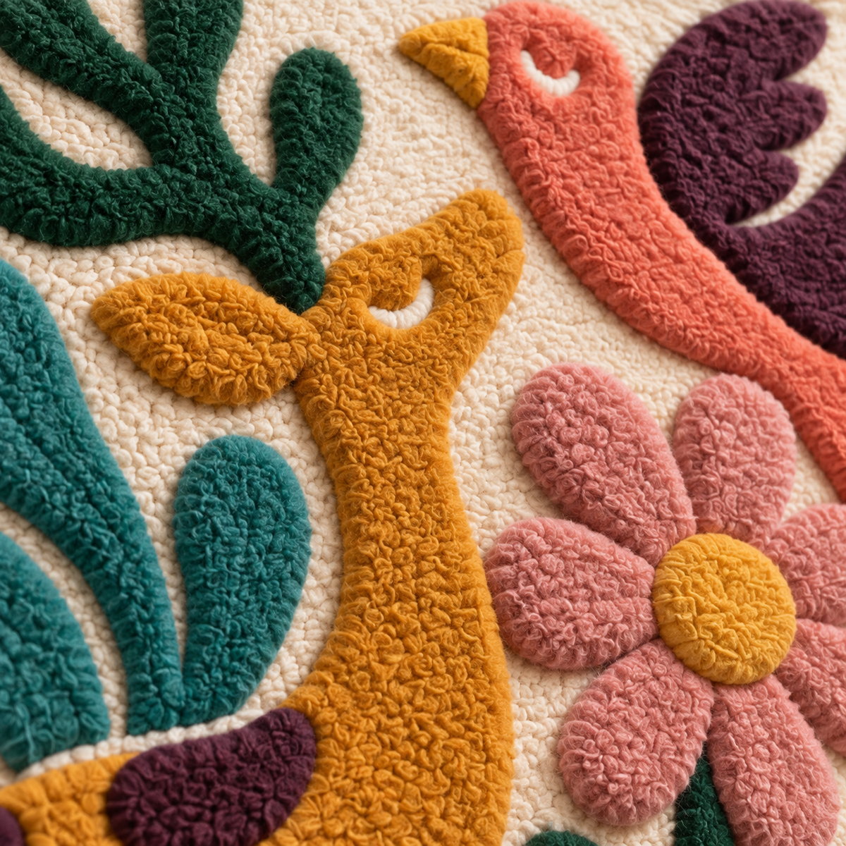 Giraffe in a Singing Garden — tufted wool texture detail