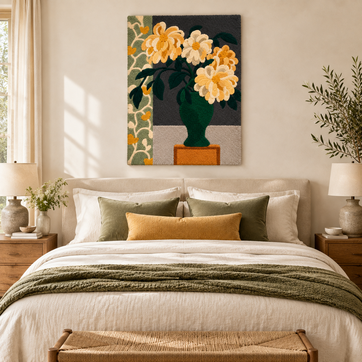 Golden Blooms in an Emerald Urn — room setting 1