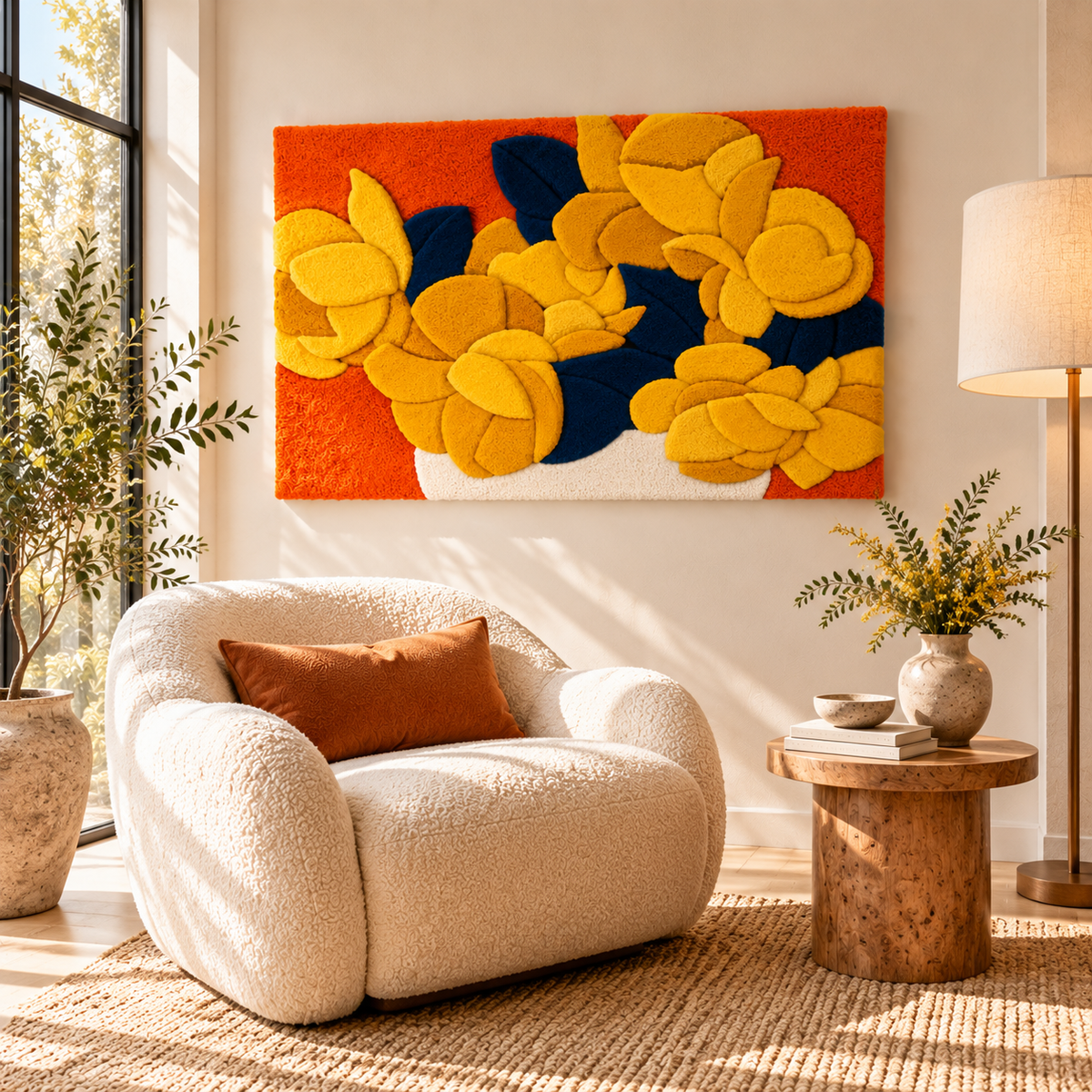 Golden Blooms on Orange by Hewn Earth Studio — room setting