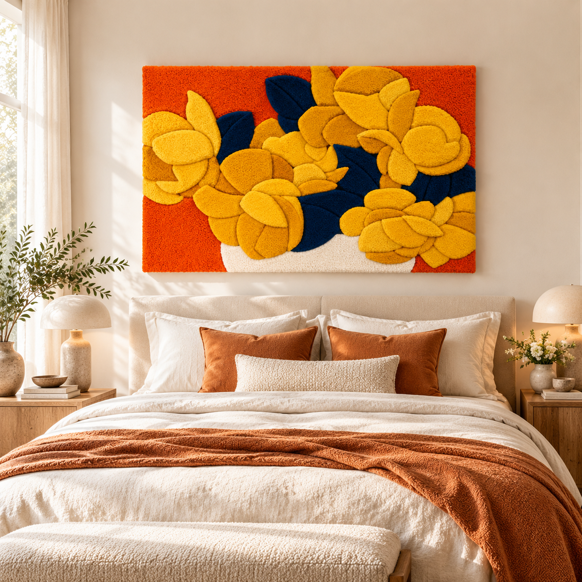 Golden Blooms on Orange by Hewn Earth Studio — room setting