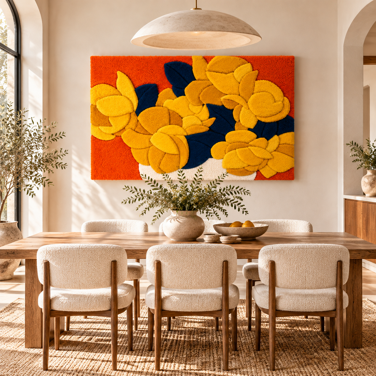 Golden Blooms on Orange by Hewn Earth Studio — room setting