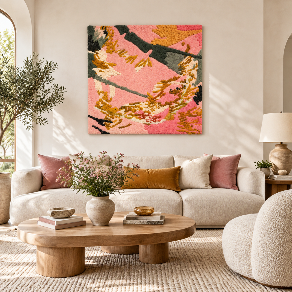 Golden Boughs on Pink — front-facing room scene