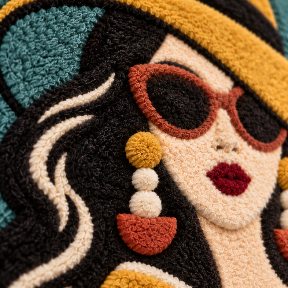 Golden Bow Muse — tufted wool texture detail