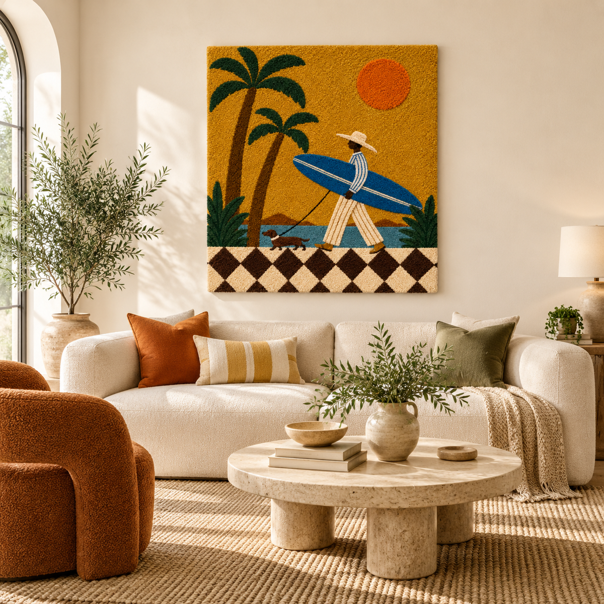 Golden Coast Stroll — front-facing room scene