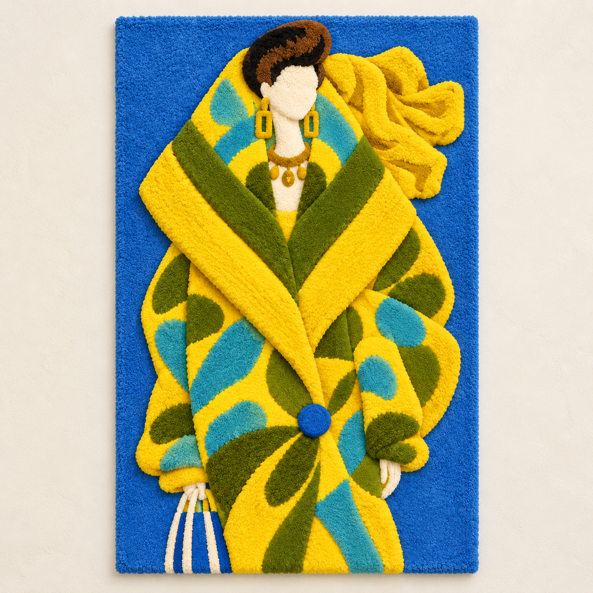 Hewn Earth Golden Collar Cobalt Runway wall art featuring a vibrant gold and cobalt abstract design on a light background.