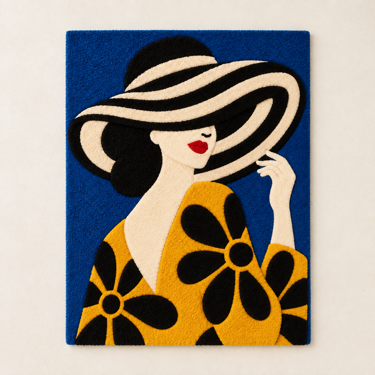 Hewn Earth wall art featuring a golden daisy beneath a waving brim, vibrant and detailed floral design for wall decor.