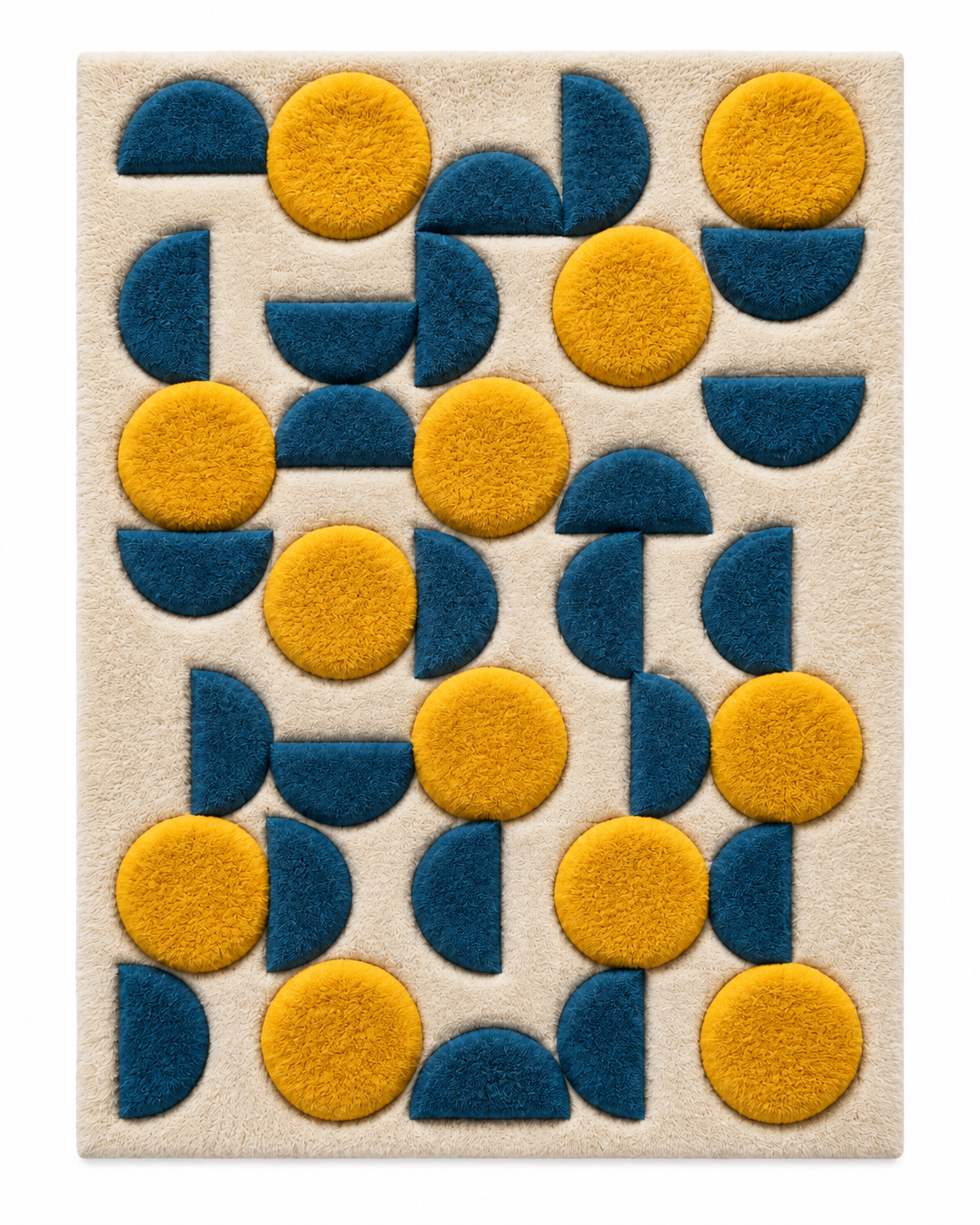 Hewn Earth wall art featuring golden discs and ocean crescent shapes on a neutral background.