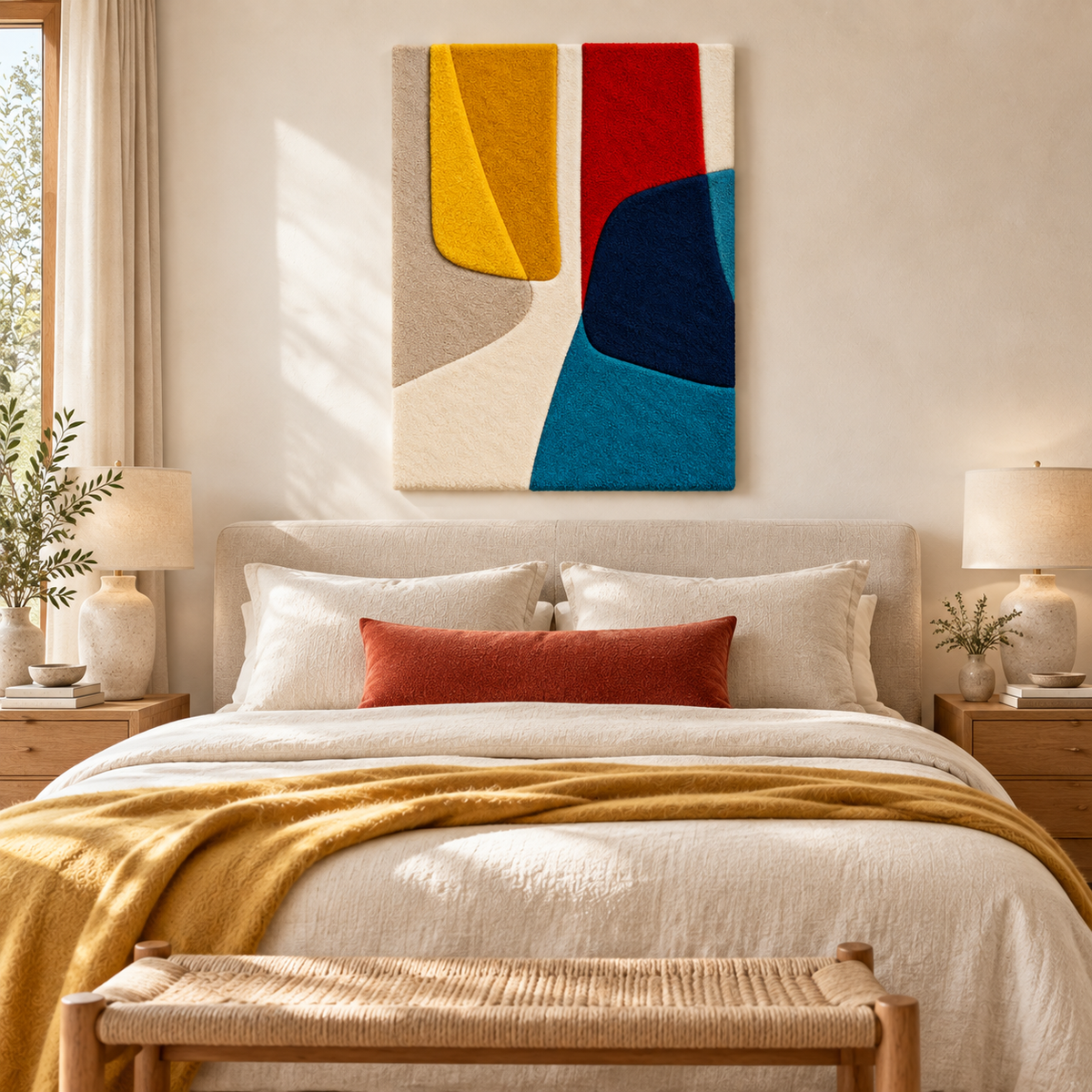 Hewn Earth wall art featuring golden fold and blue current abstract design, decorative wall decor for modern interiors.