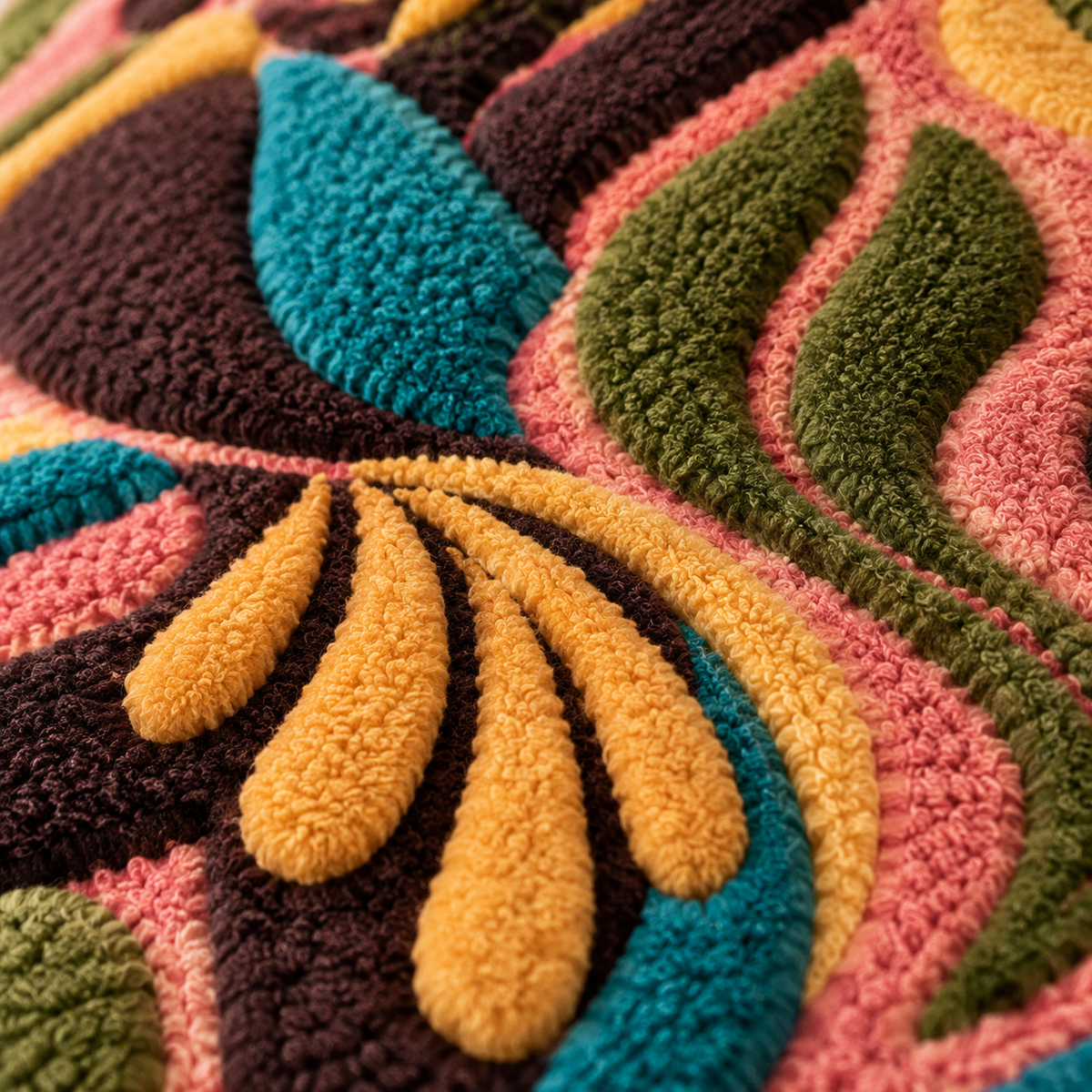 Golden Frond Dancers — tufted wool texture detail