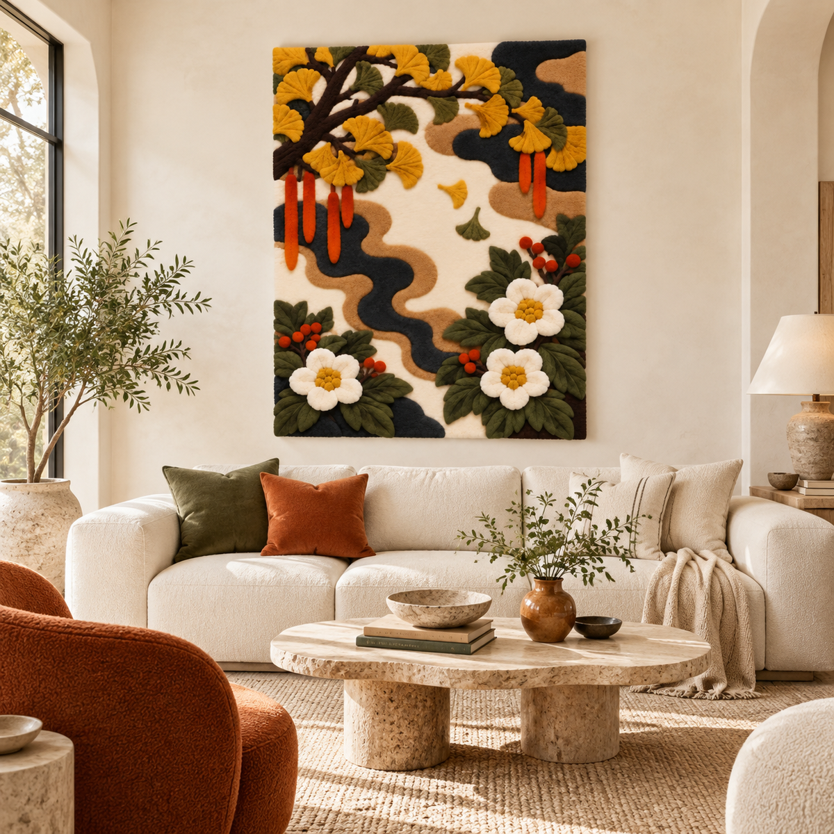 Golden Ginkgo Blossom Passage — front-facing room scene