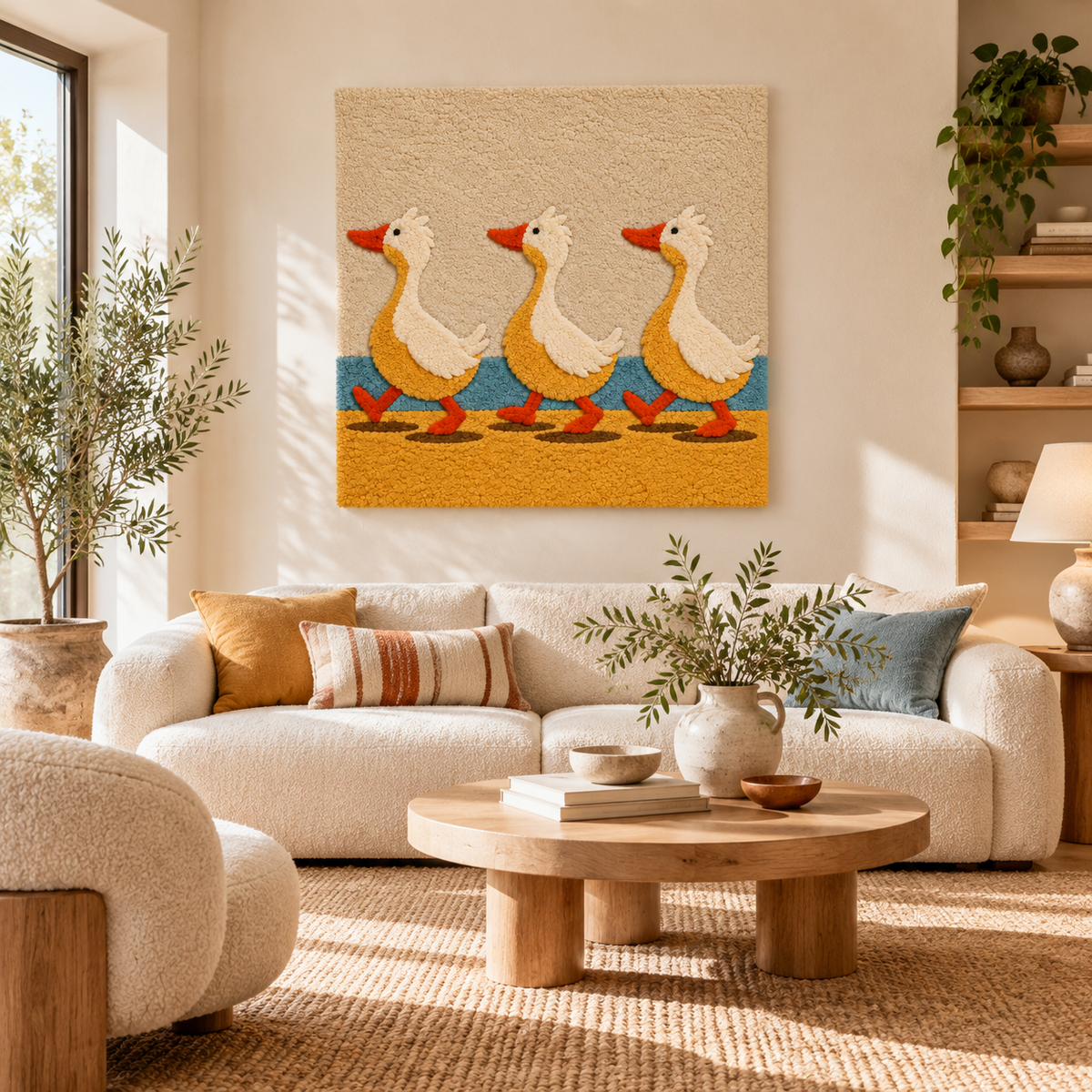 Hewn Earth Golden Goose Promenade wall art featuring a detailed illustration of a golden goose in a scenic setting.
