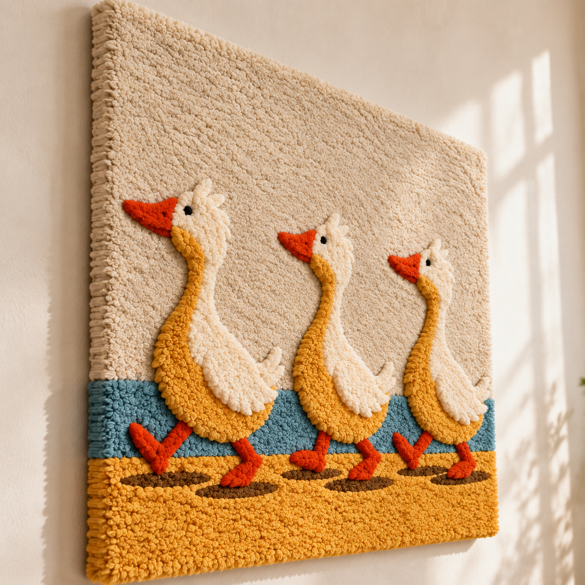 Hewn Earth Golden Goose Promenade wall art print featuring a golden goose illustration, displayed from an angled perspective.