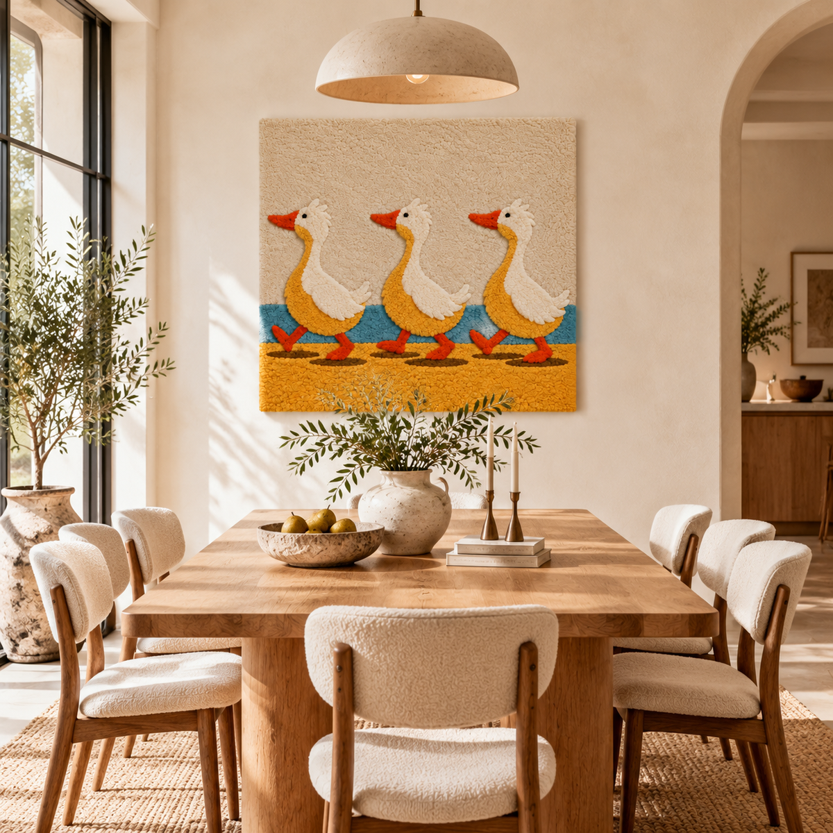 Hewn Earth Golden Goose Promenade wall art displayed in a room scene, showcasing detailed design and vibrant colors.