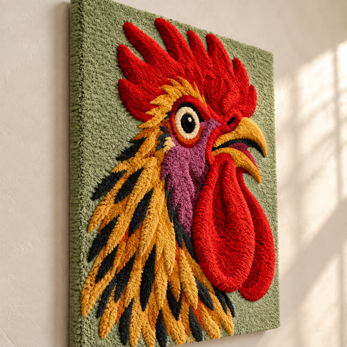 Hewn Earth Golden Hackle Rooster wall art featuring a detailed illustration of a golden-hackle rooster on a neutral background