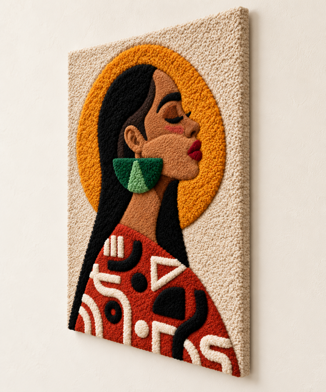 Golden Halo Muse wall art by Hewn Earth featuring a radiant golden halo design, displayed from a side angle.