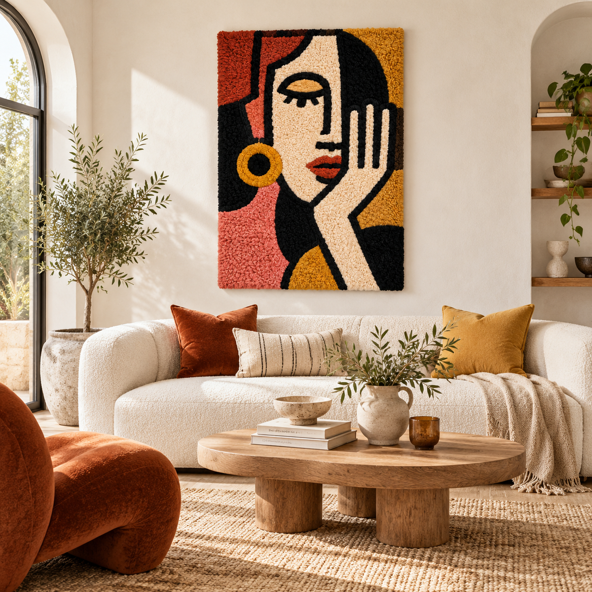 Golden hoop wall art titled Quiet Reverie by Hewn Earth, displayed hanging in a room with soft lighting.