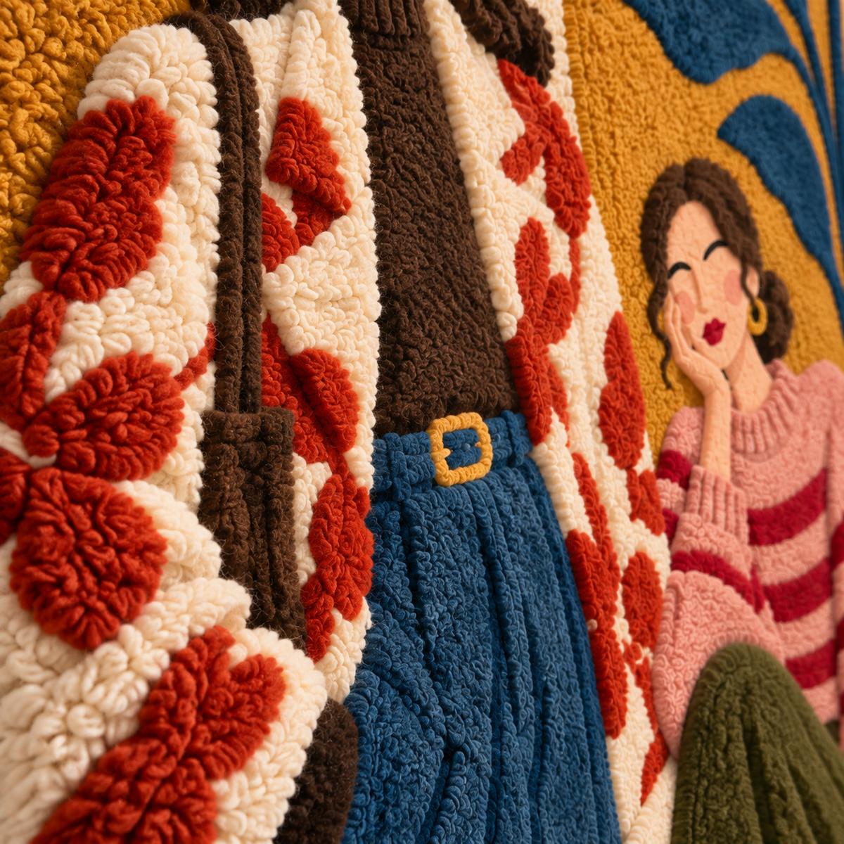 Golden Hour Companions — tufted wool texture detail