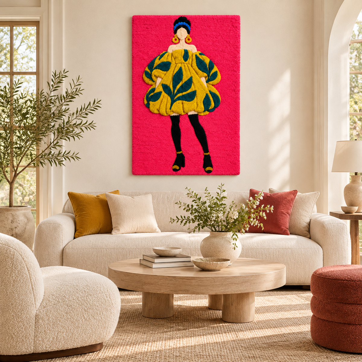 Golden Leaves Fuchsia Runway — front-facing room scene [room-front]