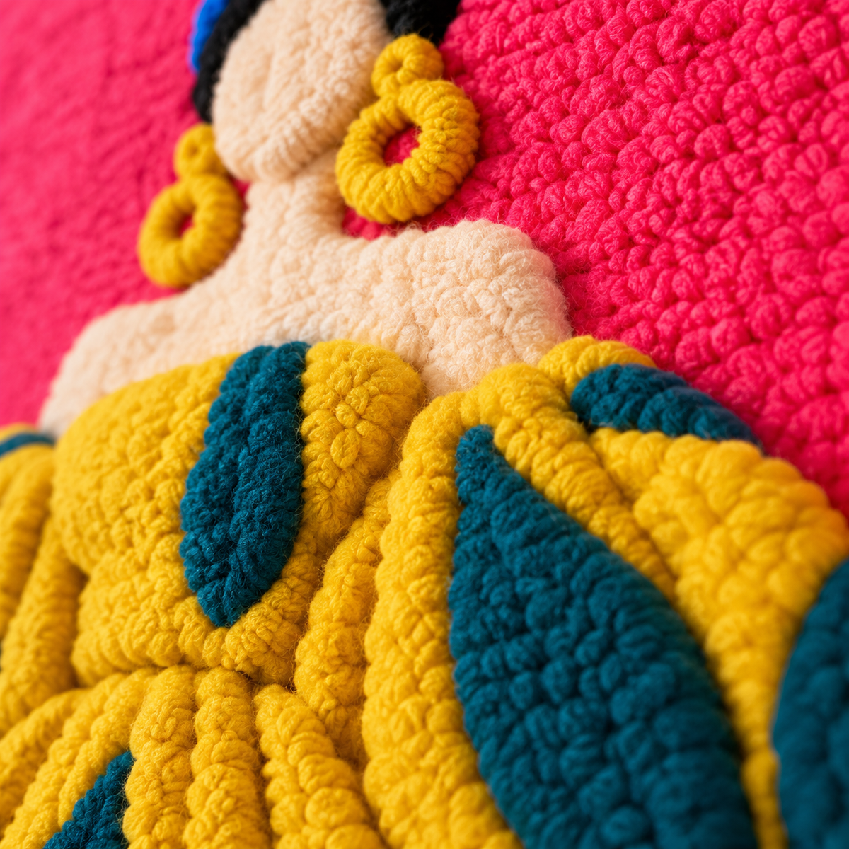 Golden Leaves Fuchsia Runway — tufted wool texture detail