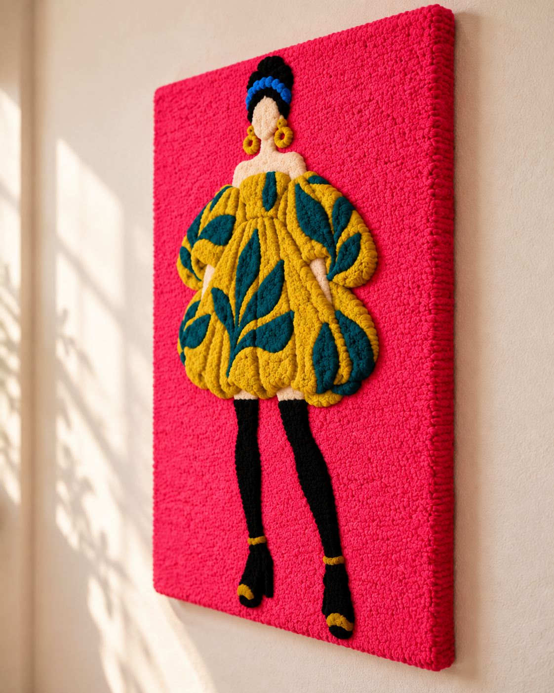 Golden Leaves Fuchsia Runway — angled relief view