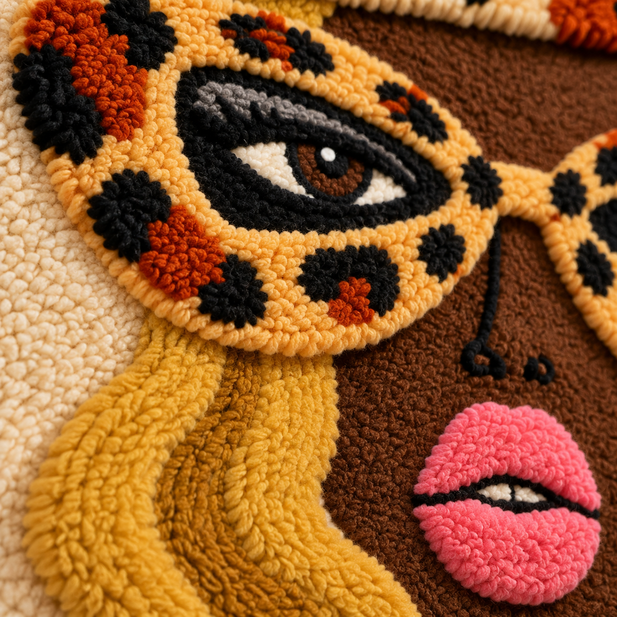 Golden Leopard Masquerade — tufted wool texture detail