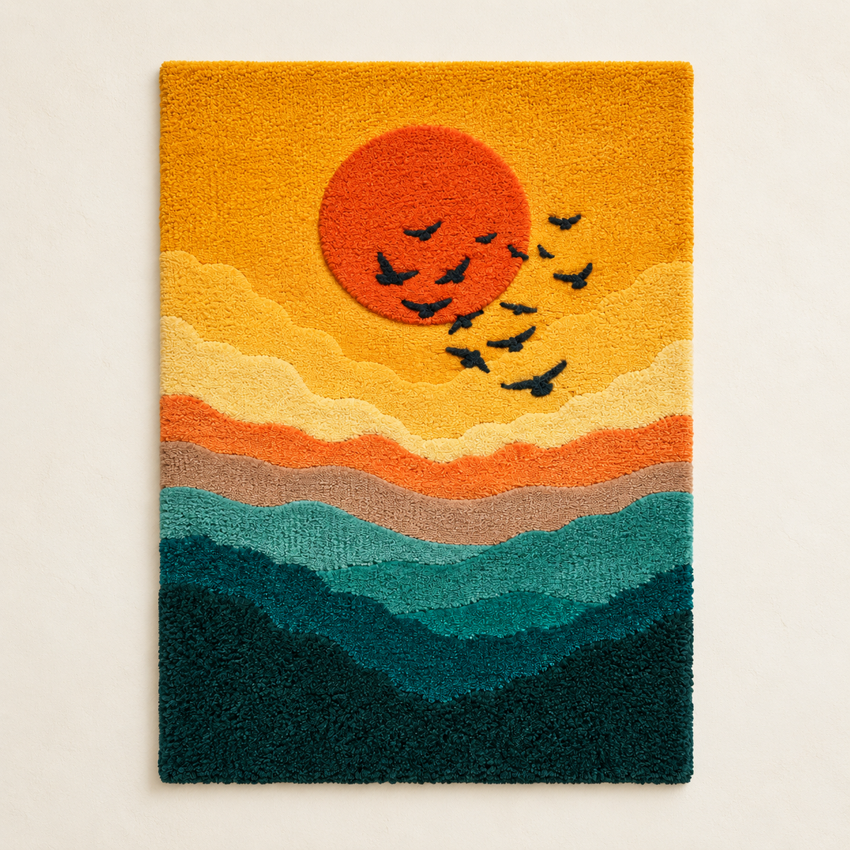 Hewn Earth Golden Mountain Migration wall art featuring a scenic mountain landscape in warm golden tones.