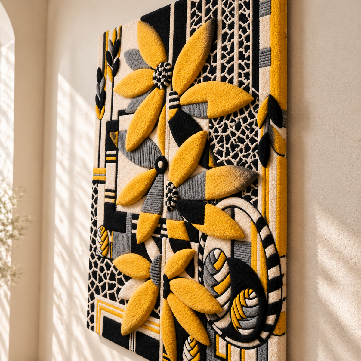 Golden Petal Tapestry by Hewn Earth Studio — angled relief view