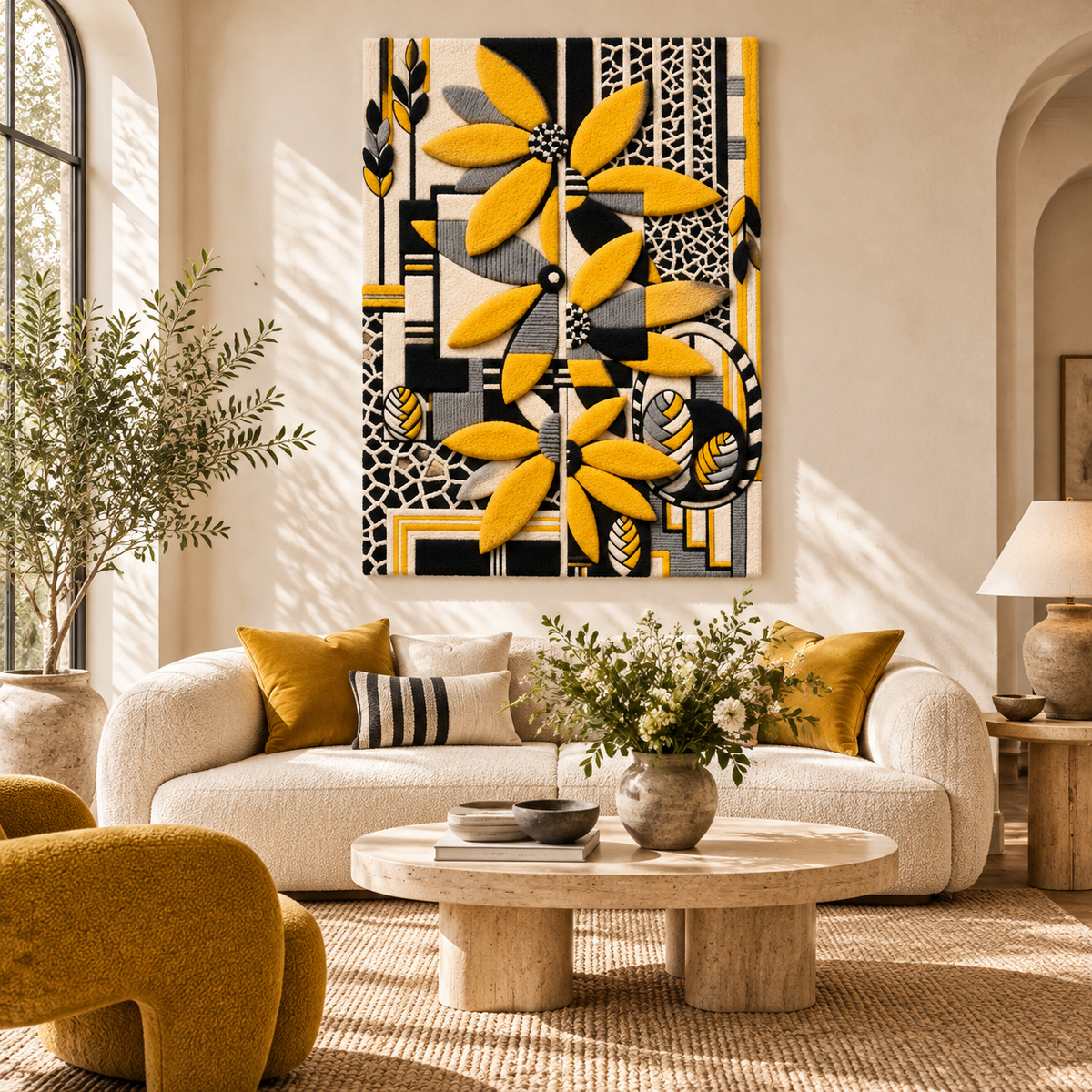 Golden Petal Tapestry by Hewn Earth Studio — room setting