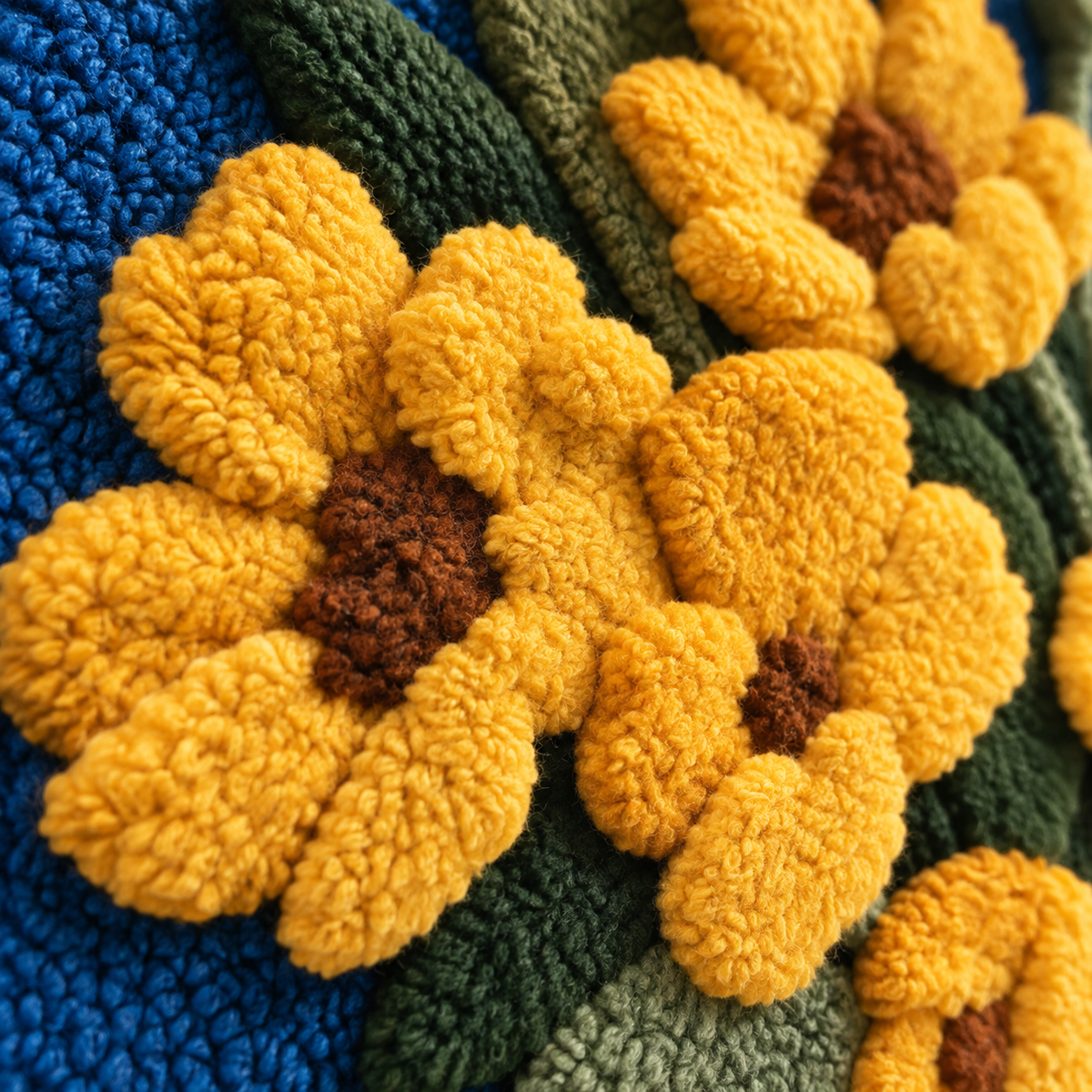 Golden Petals After Rain — tufted wool texture detail