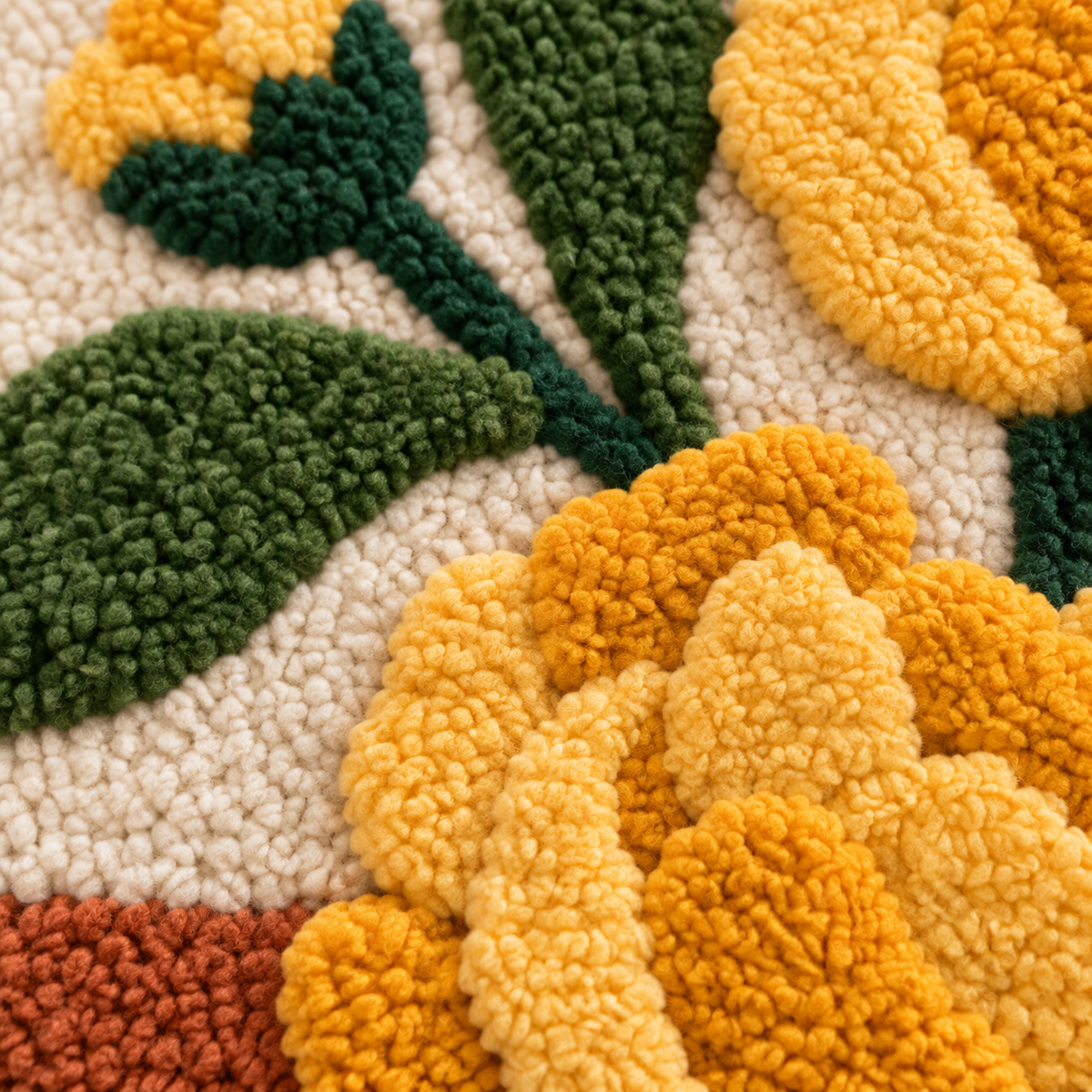 Golden Rose Stem — tufted wool texture detail