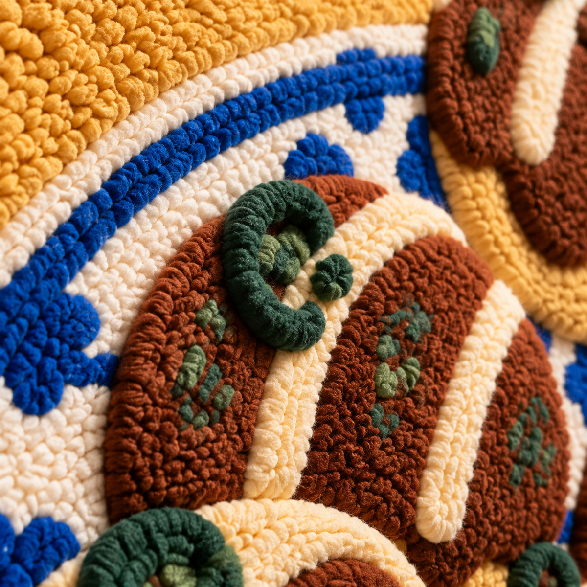Golden Takoyaki Platter — tufted wool texture detail
