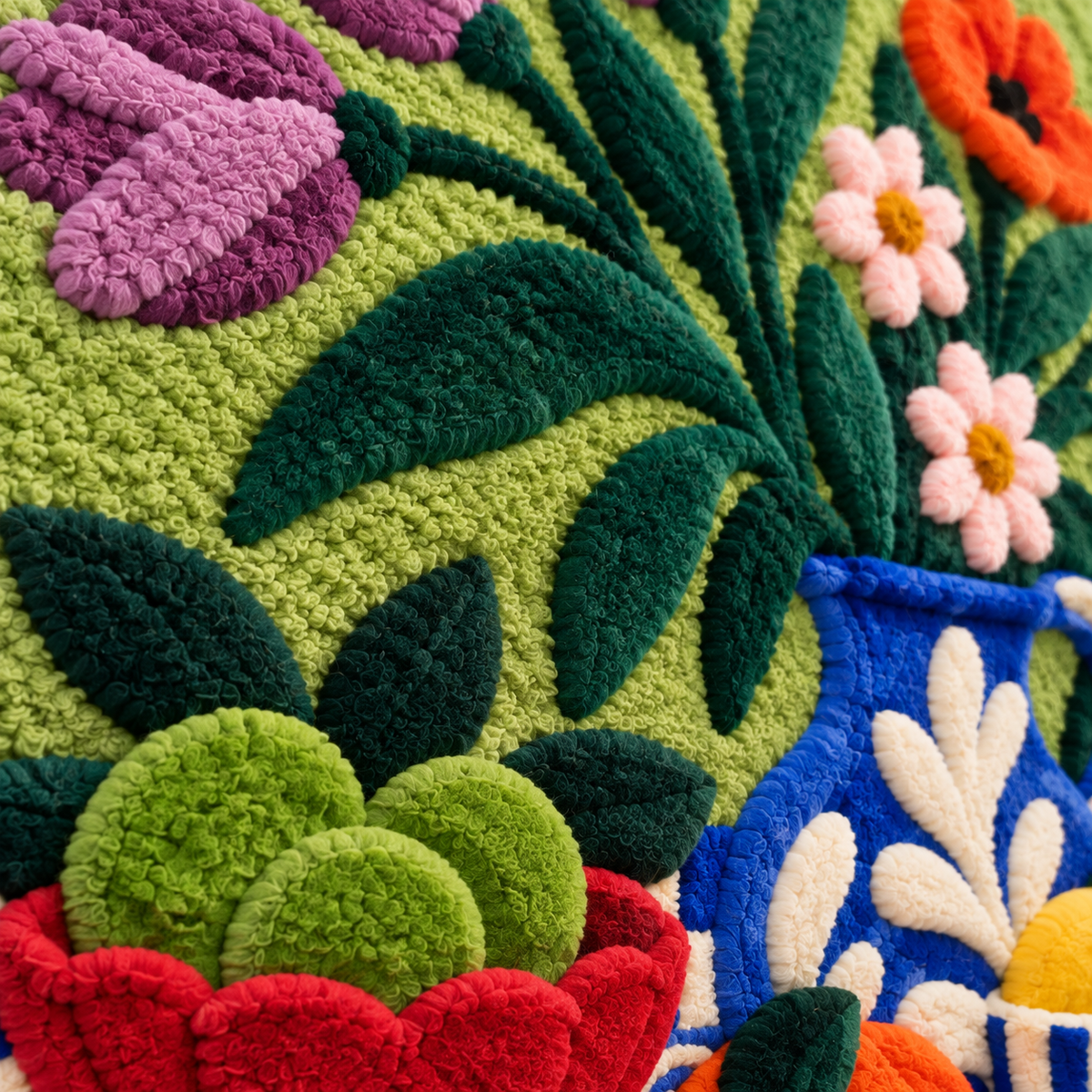 Green Apple Bouquet — tufted wool texture detail