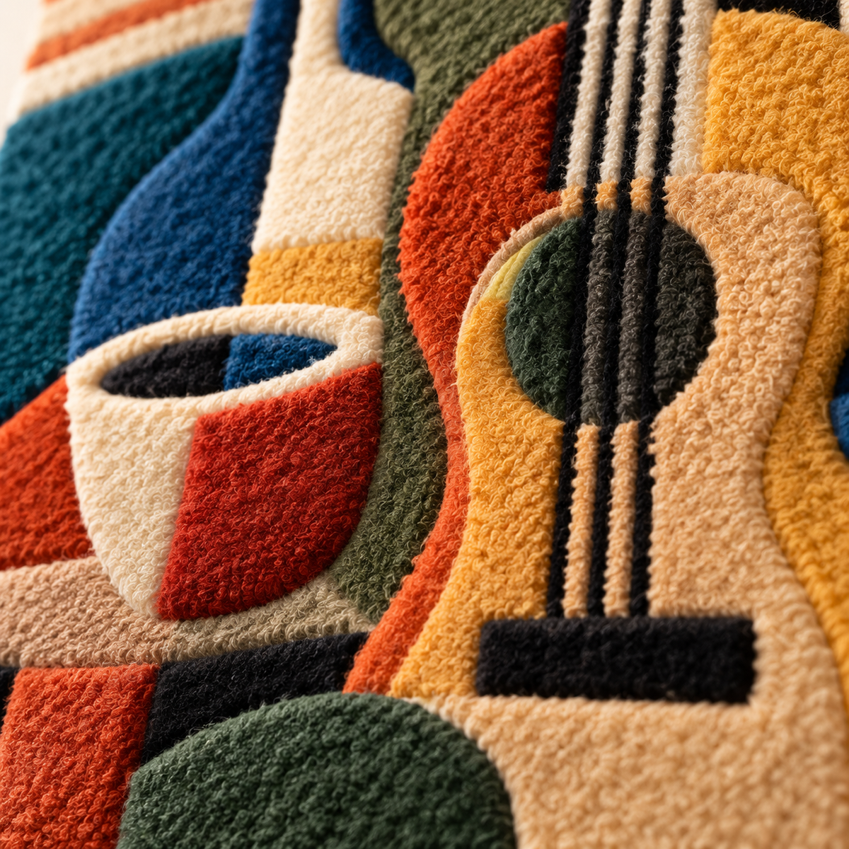 Guitar and the Evening Cup — tufted wool texture detail