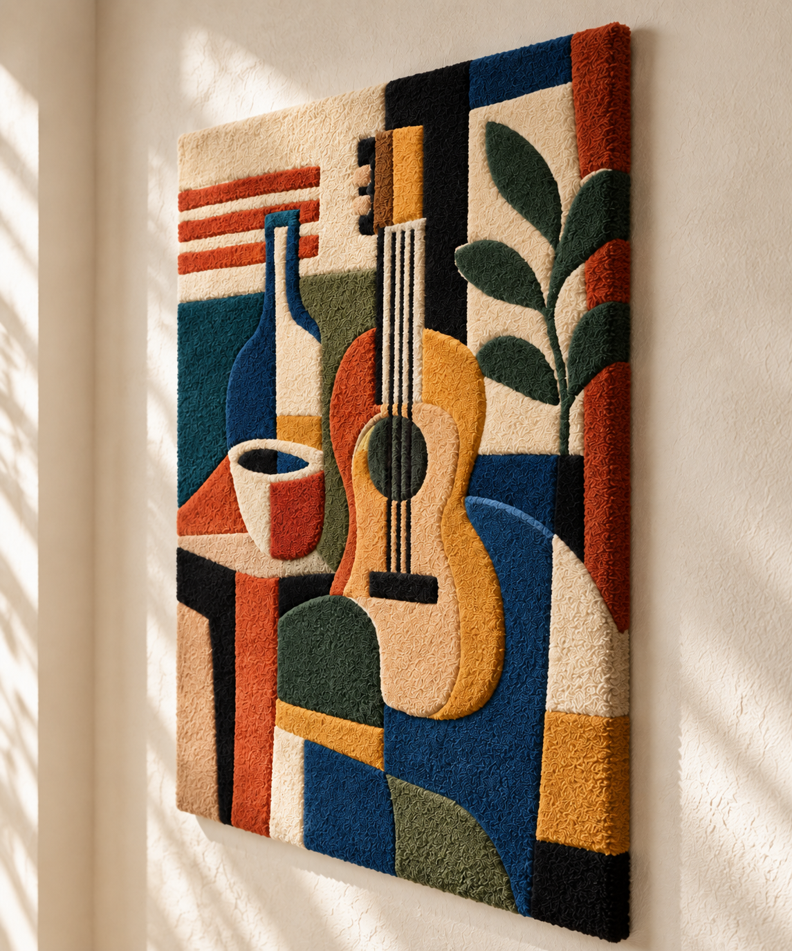 Guitar and the Evening Cup — angled relief view