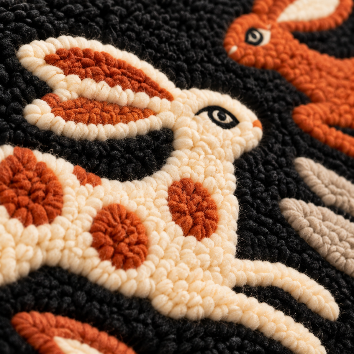 Hares in the Night Garden — tufted wool texture detail