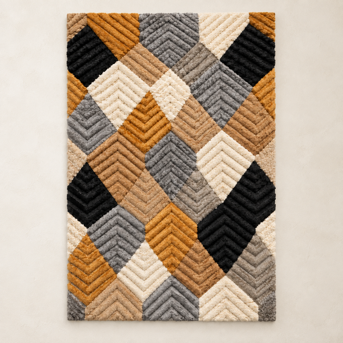 Hewn Earth Harvest Chevron Mosaic wall art featuring a colorful geometric pattern on a neutral background.