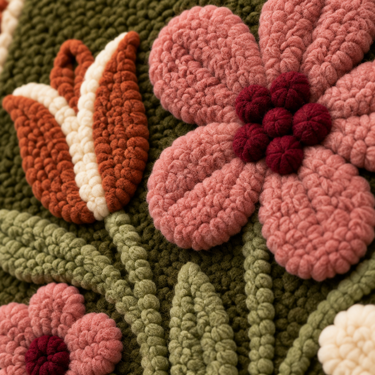 Heirloom Rose Bouquet — tufted wool texture detail