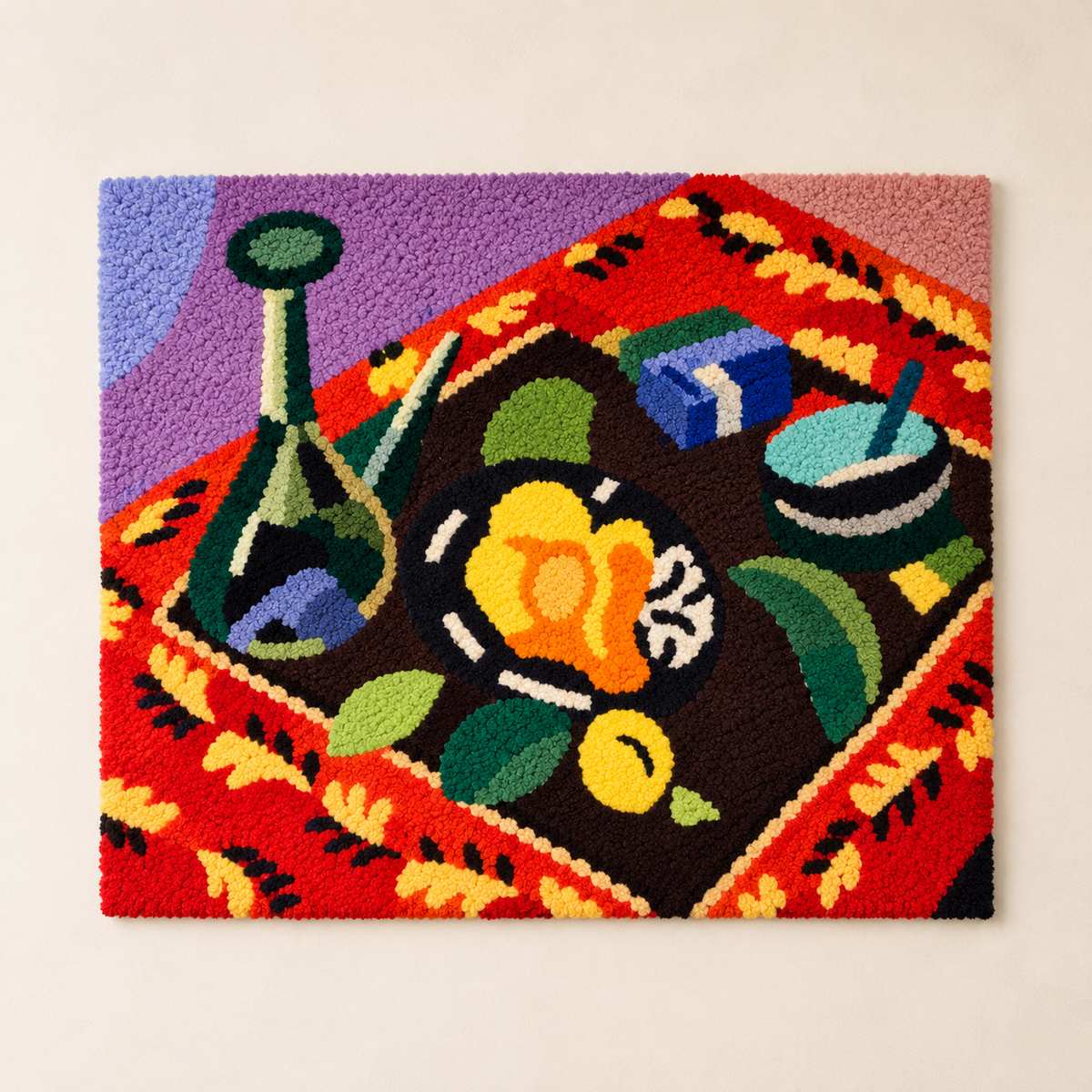 Dishes and Fruit on a Red and Black Carpet after Henri Matisse — front product view [product-light]